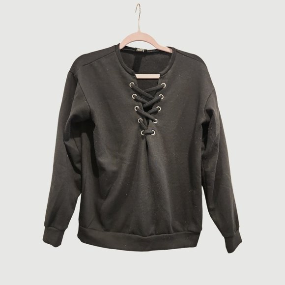 Black lace-up sweatshirt - Picture 1 of 2